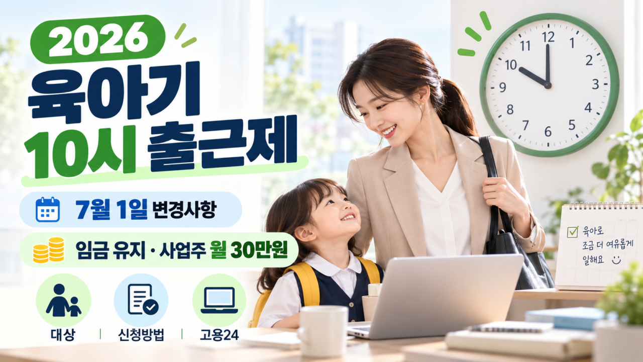 2026 육아기 10시 출근제, 7월 1일 변경사항, 임금 유지 및 사업주 월 30만원 지원금