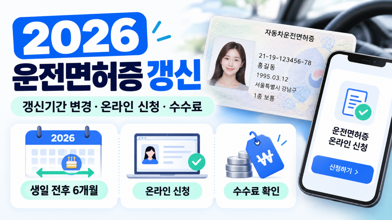 2026 운전면허증 갱신, 생일 전후 6개월 갱신기간과 온라인 신청 및 수수료 안내