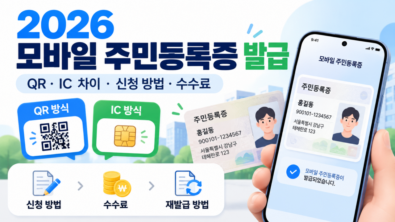 2026 모바일 주민등록증 발급, QR·IC 방식 차이와 신청 방법·수수료